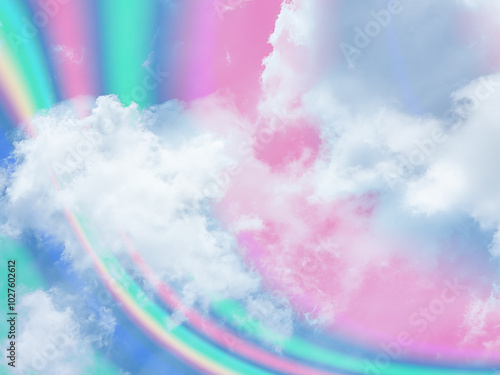 beauty sweet pastel green and pink colorful with fluffy clouds on sky. multi color rainbow image. abstract fantasy growing light photo