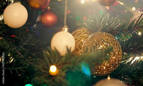 Christmas Tree with Twinkling Lights and Decorations