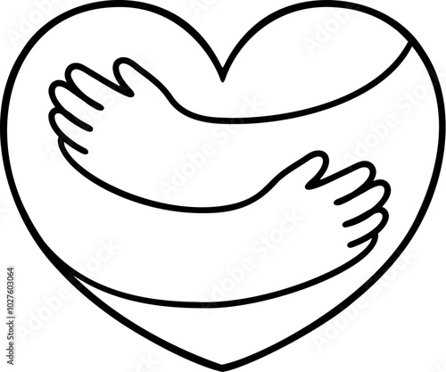 Heart shape with hugging arms outline logo