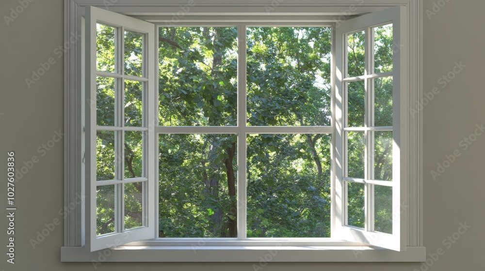 Fototapeta premium Open window with a breeze blowing in, symbolizing fresh air and new opportunities
