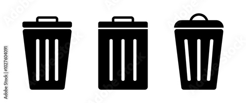 Black Trach can vector Icon set, Isolate Recycle Bin, Wast, Clean symbol, Graphic elements for web buttins and Banner (Editable)