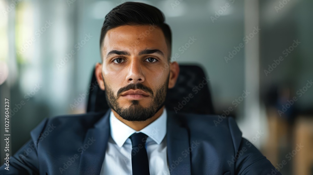 Fototapeta premium Confident businessman in suit looking directly at camera.