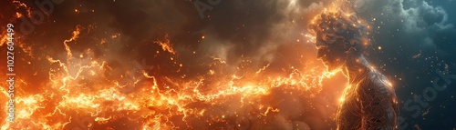 Prometheus, the titan of forethought, as a revolutionary AI developer, giving fire of knowledge to humanity