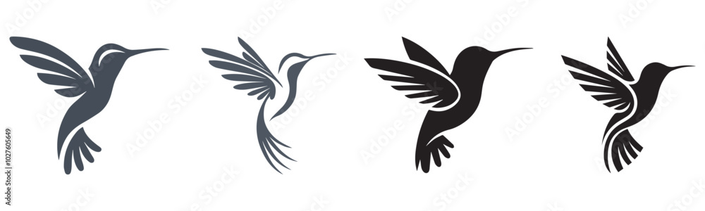 Obraz premium set of vector silhouette of hummingbird bird icon sign symbol tattoo logo collection design illustration
