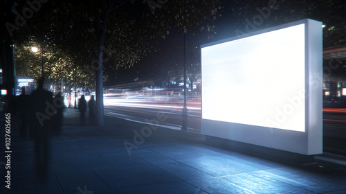 Wallpaper Mural 3D Render of a Sidewalk with Blank Billboard at Night Torontodigital.ca