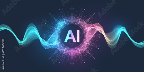 AI Banner Concept In The Digital Style. Generative Ideas Design Element For Internet Technology. Futuristic Technology Concept Artificial Intelligence