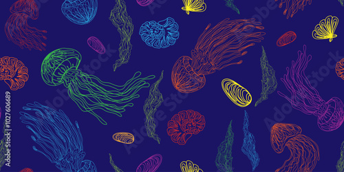 Mystical jellyfish pattern vector seamless pattern rapport