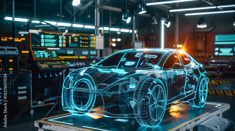 Modern car interior with futuristic dashboard and digital display. Modern car interior with futuristic dashboard and digital display.