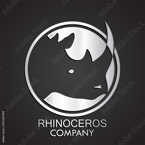 3d silver rhinoceros negative shape logo