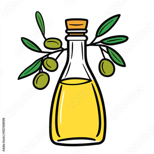 Olive oil icon. A simple illustration with a black outline and white background. 