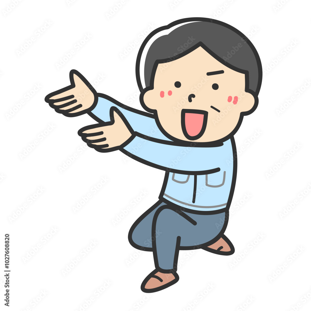 片膝をつく作業服をきた男性のイラスト 片膝をつく作業服をきた男性のイラスト