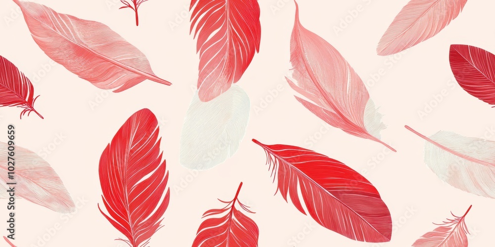 Delicate Red and Pink Feathers Seamless Pattern for Design and Decoration Delicate Red and Pink Feathers Seamless Pattern for Design and Decoration
