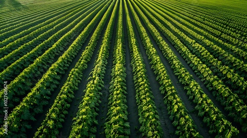 Aerial panorama of a massive celery field with neatly aligned stalks creating a structured, organized pattern