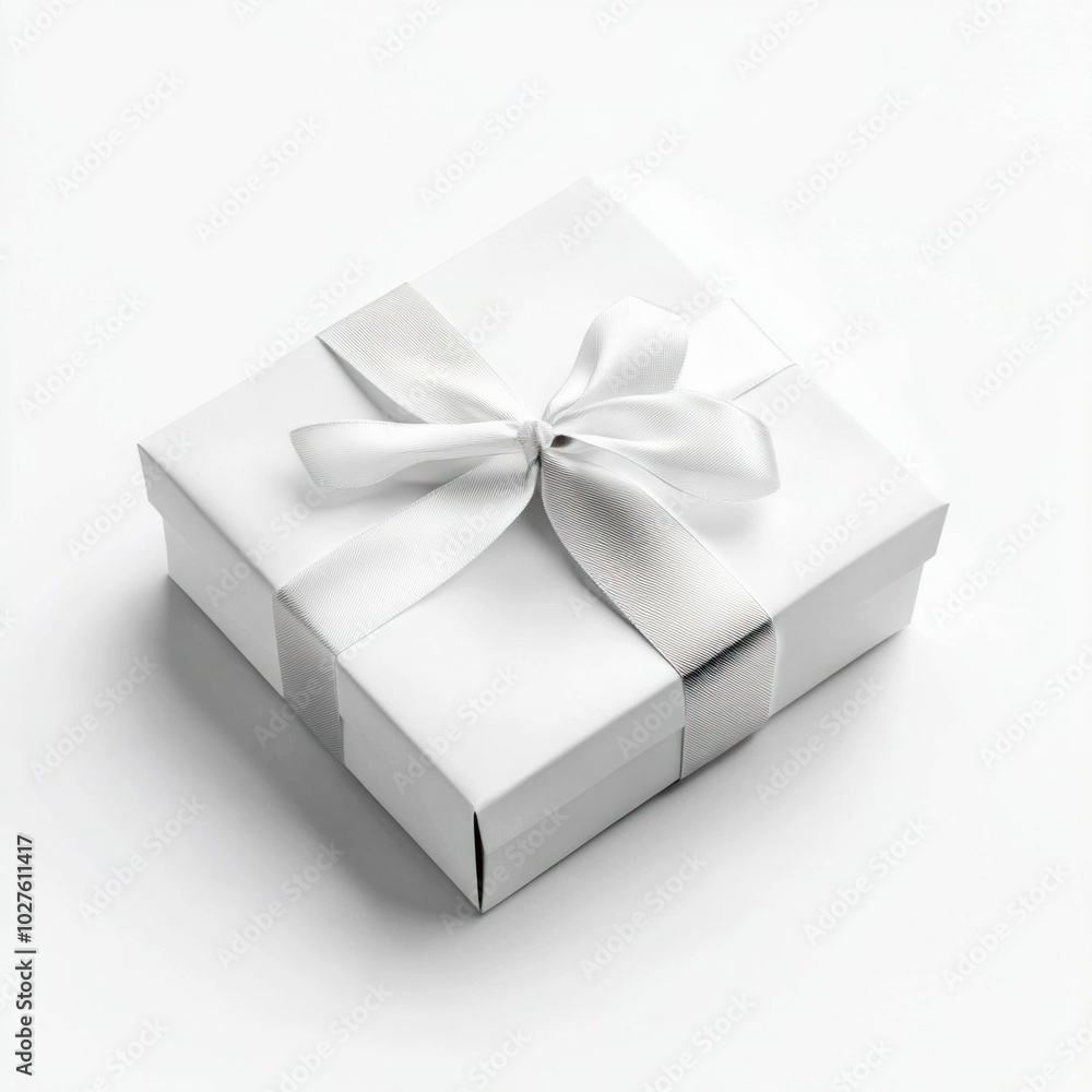 White gift box with ribbon on white background White gift box with ribbon on white background