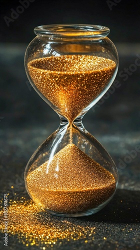 Golden Hourglass with Glittering Sand