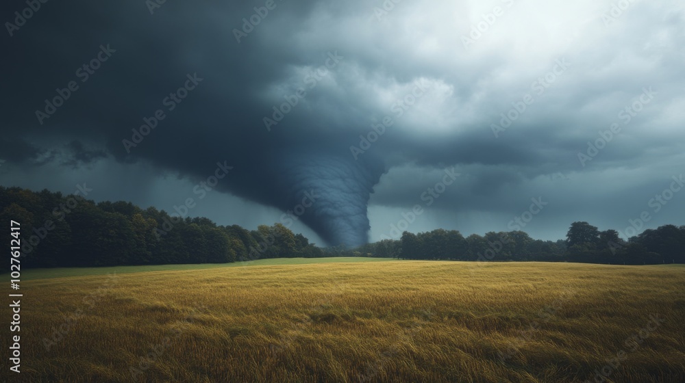 A Powerful Tornado Forming Over a Field of Tall Grass A Powerful Tornado Forming Over a Field of Tall Grass