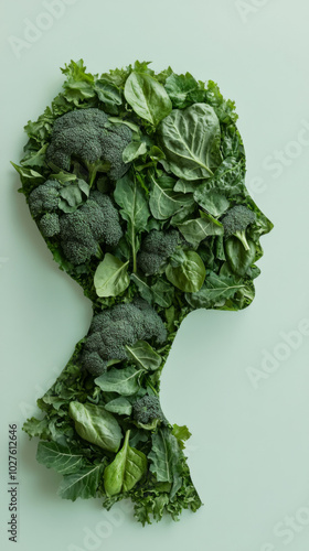 Wallpaper Mural Silhouette of human head made from green leaves on light background Torontodigital.ca