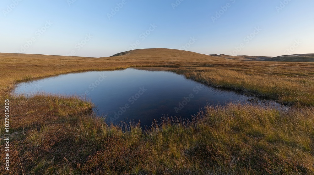 Serene Meadow Pond in the Vast Grasslands Serene Meadow Pond in the Vast Grasslands