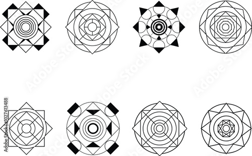 Geometric Mandala Designs with Circles and Squares