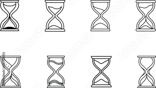 Eight Hourglass Icons Line Art Set