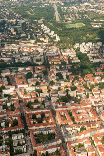 Munich city center in Germany seen from a small plane