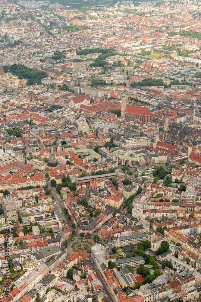 Munich city center in Germany seen from a small plane Munich city center in Germany seen from a small plane