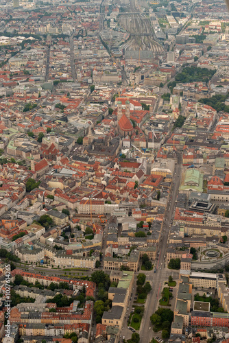 Munich city center in Germany seen from a small plane