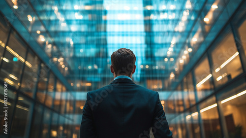 businessman in a suit stands confidently in a modern office, symbolizing professionalism, ambition, and the pursuit of success in a competitive corporate environment