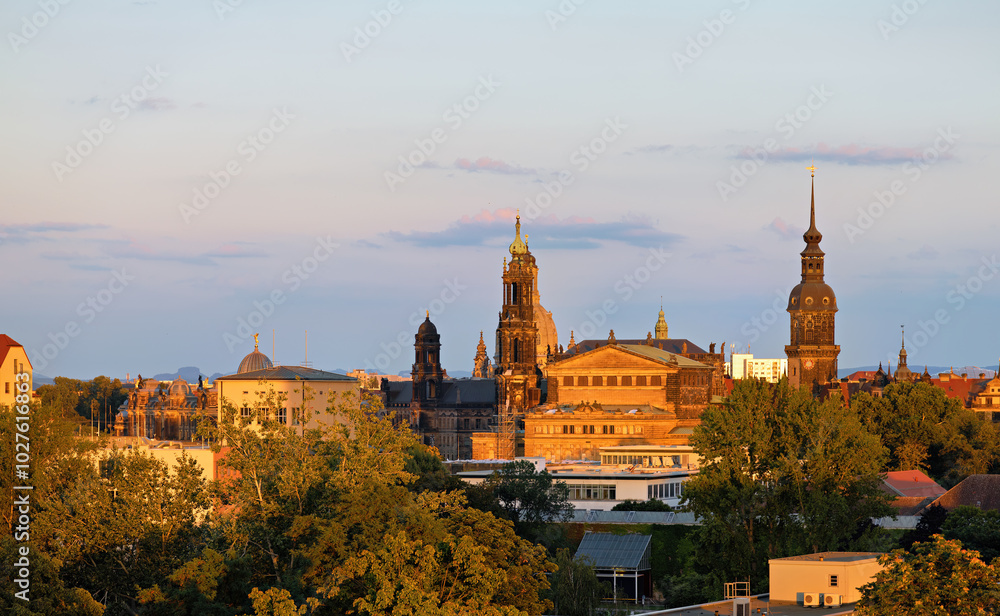 Fototapeta premium View over the modern district of Dresden in summer at evening