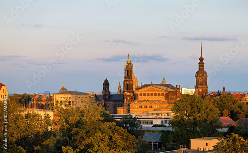 View over the modern district of Dresden in summer at evening