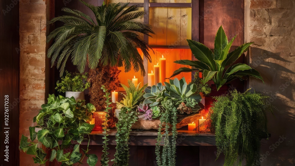 a collection of plants including a potted plant and a pot of plants. a collection of plants including a potted plant and a pot of plants.