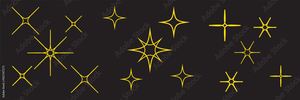 Shine and sparkle stars icon on light background. Clean symbol. Bright, star, lightning, astronomy, glowing light, twinkle effect. Outline, flat and colored style. Flat design. Vector illustration. Shine and sparkle stars icon on light background. Clean symbol. Bright, star, lightning, astronomy, glowing light, twinkle effect. Outline, flat and colored style. Flat design. Vector illustration.