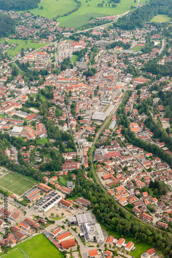 Fototapeta premium Miesbach in Germany seen from a small plane