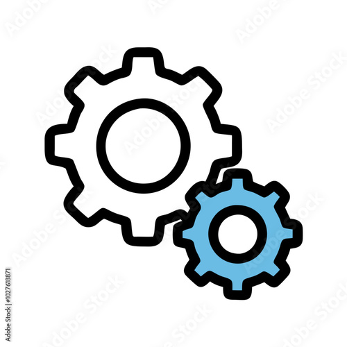 Minimalist Gears Icon in Black and Blue for Mechanics and Engineering