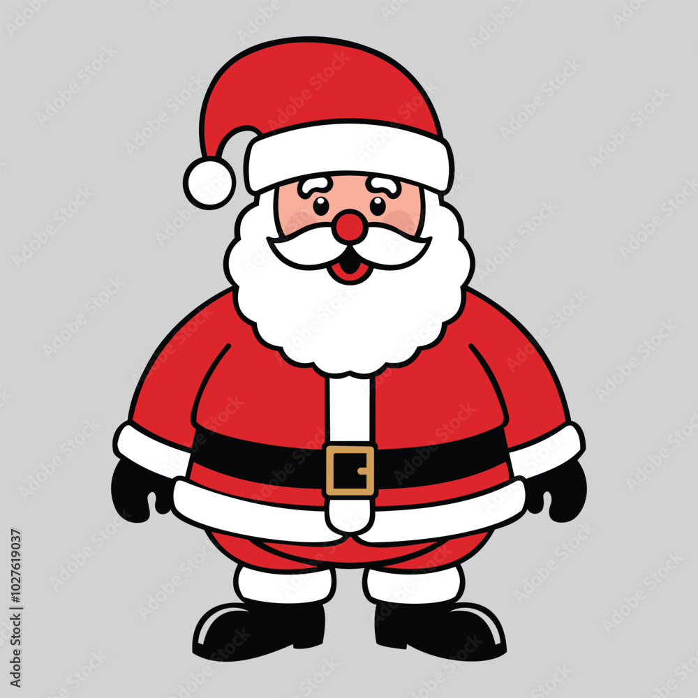 A cartoon-style Santa Claus with a round, jolly face and a big, fluffy white beard A cartoon-style Santa Claus with a round, jolly face and a big, fluffy white beard