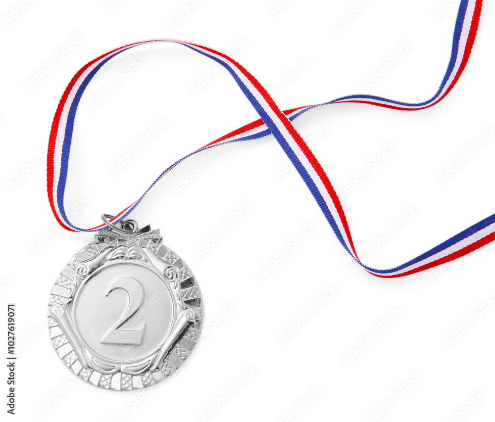 Naklejka premium One silver medal isolated on white, top view