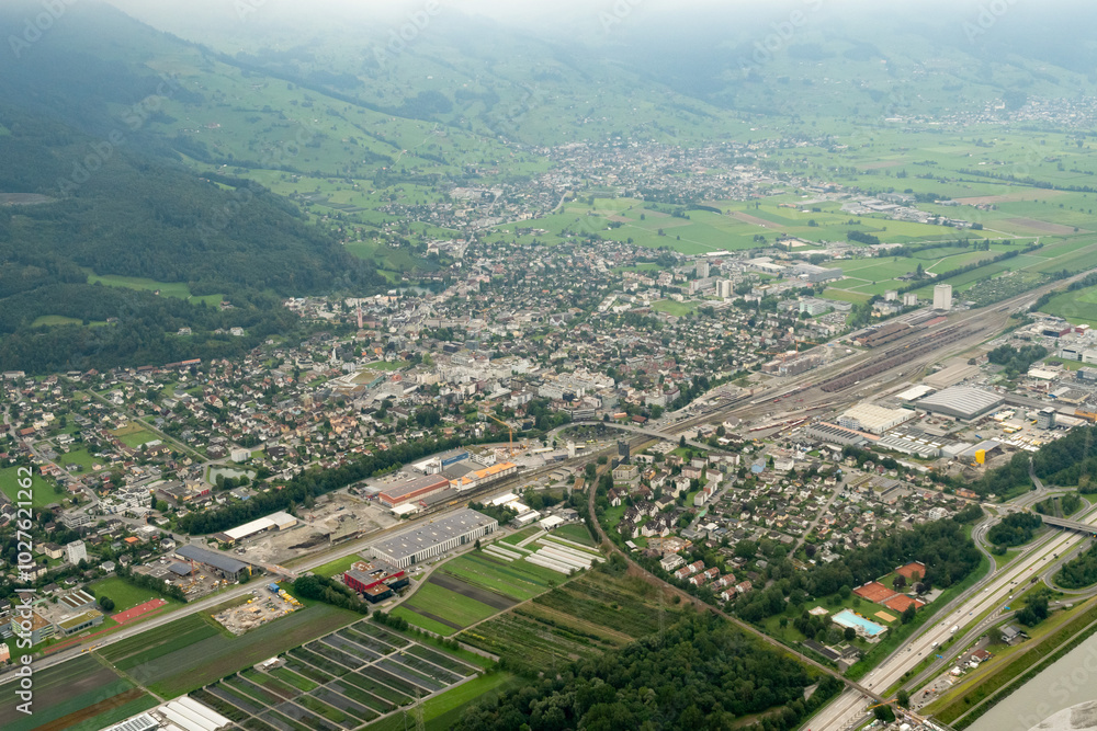 Buchs in Switzerland seen from a small plane Buchs in Switzerland seen from a small plane