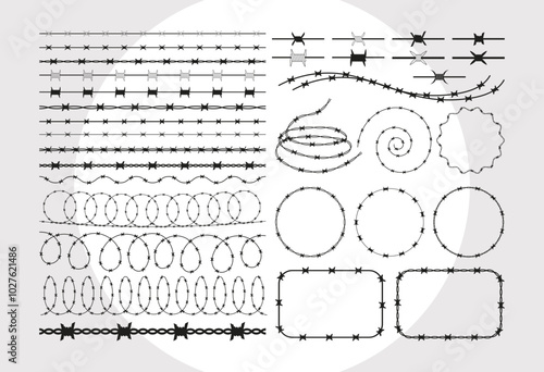 Barbed Wire SVG Bundle, Barbed Wire Frame Silhouette, Barb Wire Svg, Fence Wire Svg, Border Wire Svg,