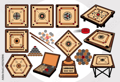 Carrom Board SVG Bundle Carrom Game Silhouette Carrom Coins Cut File Bundle