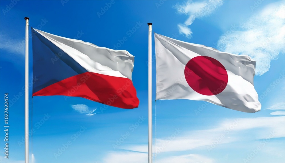 Naklejka premium 日本の国旗とチェコの国旗(Japan flag & Czechia flag.) 