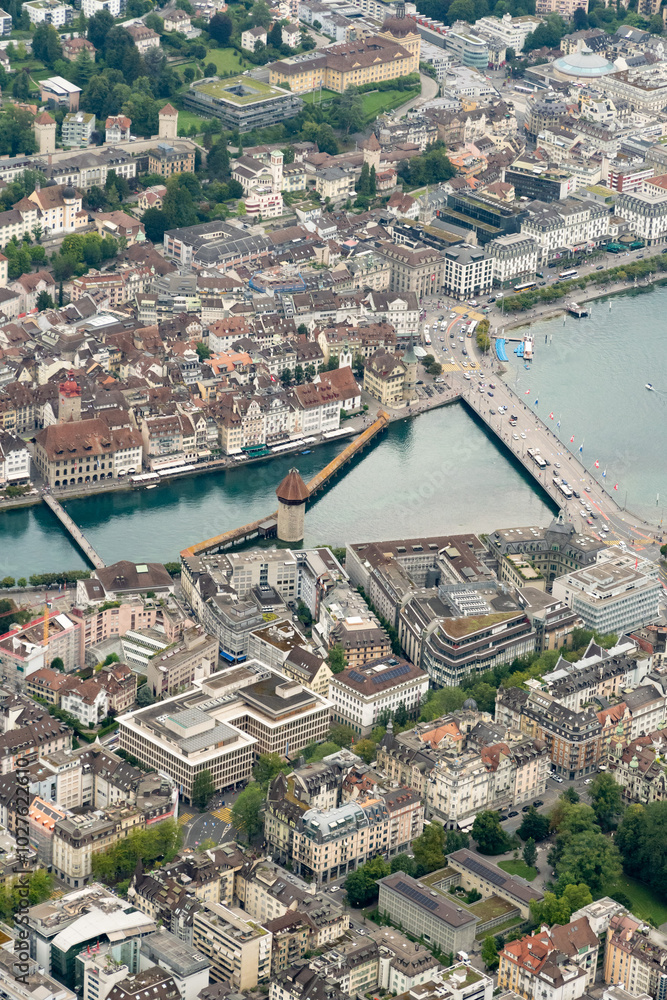 Obraz premium Luzern city in Switzerland seen from a small plane