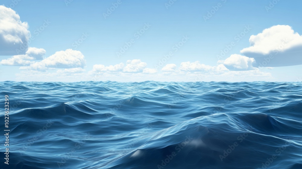 A Calm Ocean Surface with White Clouds in the Sky A Calm Ocean Surface with White Clouds in the Sky