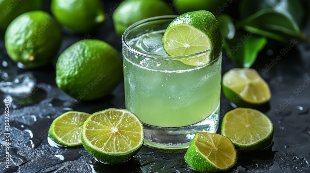 Refreshing Lime Drink with Fresh Limes and Ice Refreshing Lime Drink with Fresh Limes and Ice