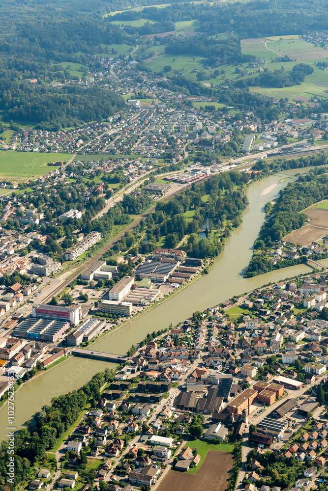 Fototapeta premium Niedergoesgen in Switzerland seen from a small plane