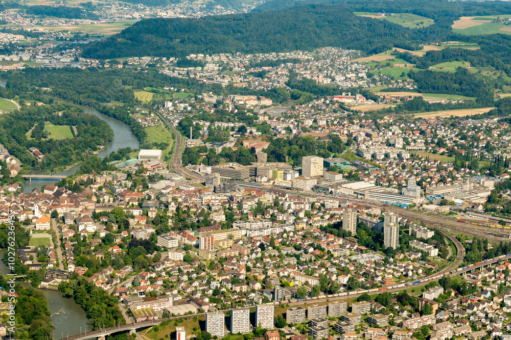 Brugg in Switzerland seen from a small plane Brugg in Switzerland seen from a small plane