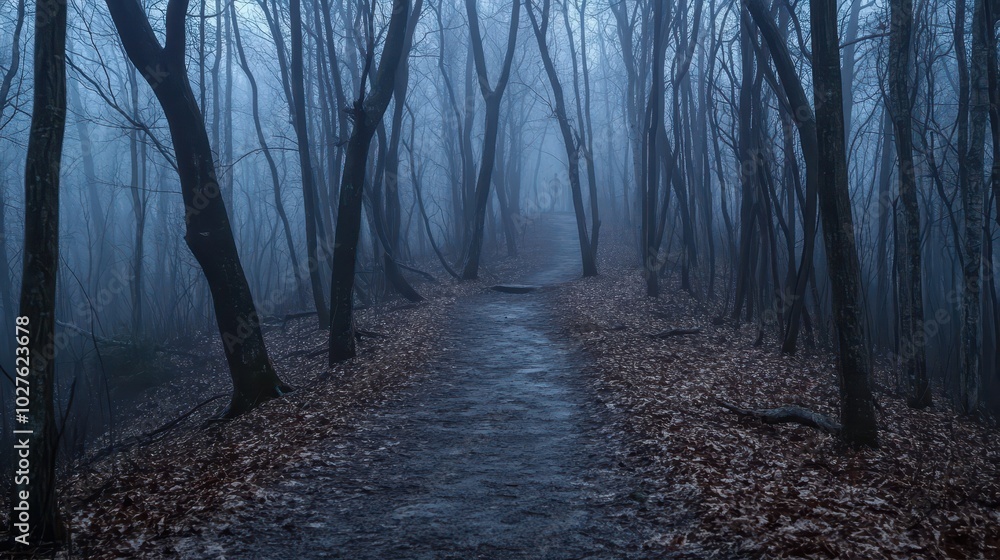Fototapeta premium Misty Path Through Foggy Forest Landscape