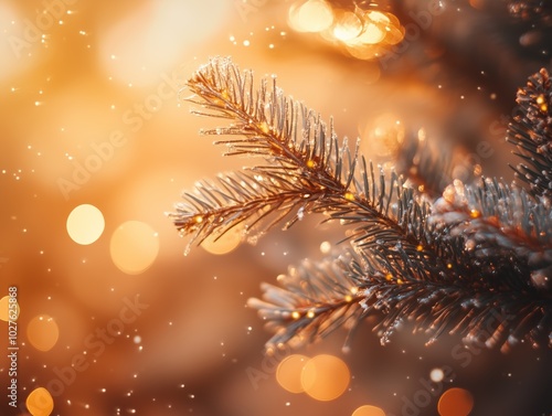 Macro Christmas tree background pine needles detail bokeh atmoshperic photo