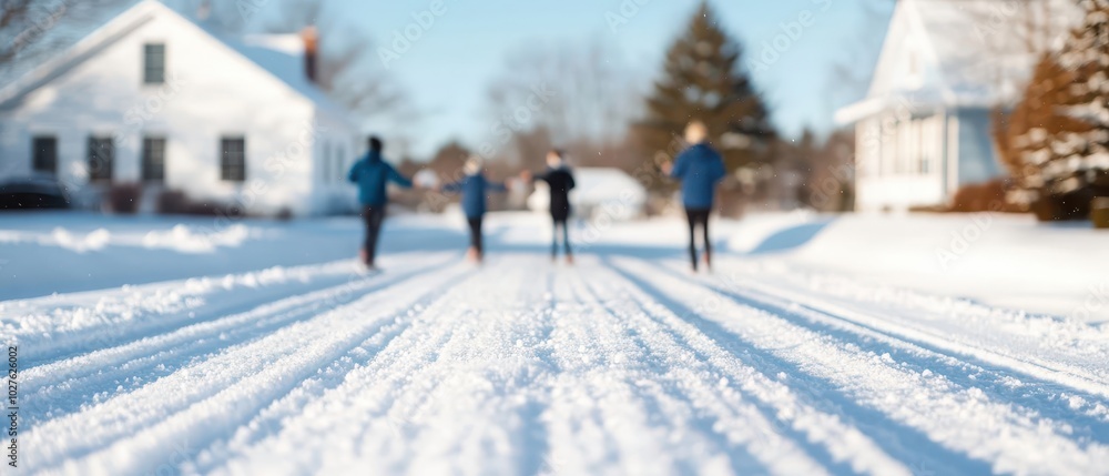 Description
People running on a snow-covered street in a serene winter landscape, with houses lining the background. Description
People running on a snow-covered street in a serene winter landscape, with houses lining the background.