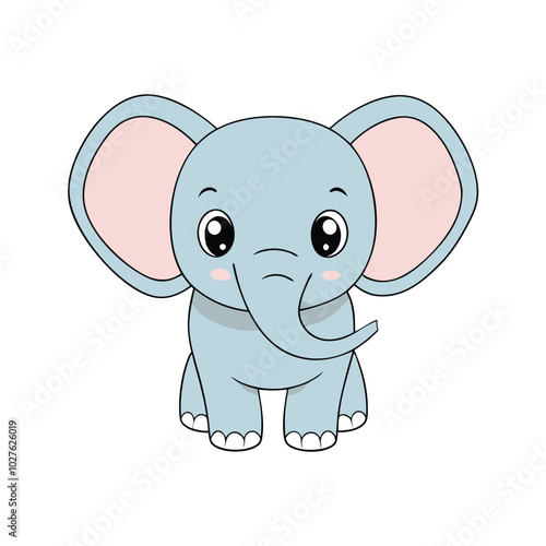 Cute Baby Elephant Vector Illustration on White Background.