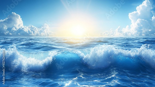 Bright Sun Shining Over a Blue Ocean With Waves